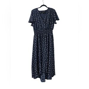 Lane Bryant navy & white polkadot, high low dress. Size 14/16